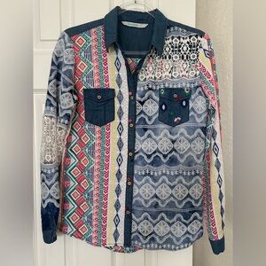 Desigual Multicolor Geometric and Lace Women's Shirt